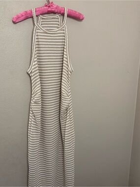 Striped Crochet Knit Sweater Tank Beige Ivory Racerback Boho Coastal